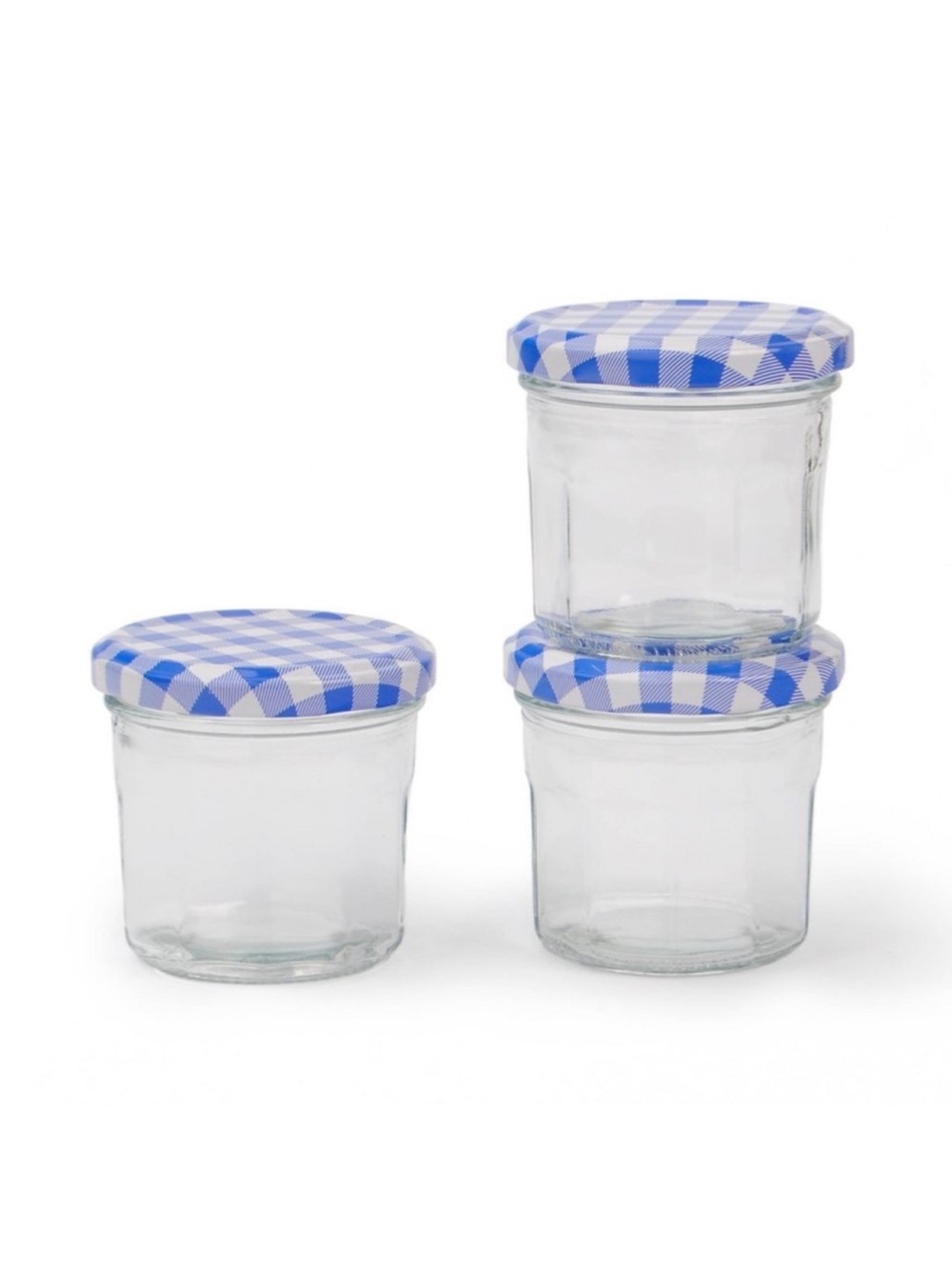 Set of 3 Small Glass Jars with Blue Gingham Lids Target Bullseye Playground - Picture 2 of 5
